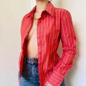 Pena House candy pinstripe collared button up long sleeve dress shirt